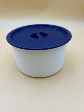 Vintage Tupperware White Canister with Blue Seal – Coffee Filter Storage